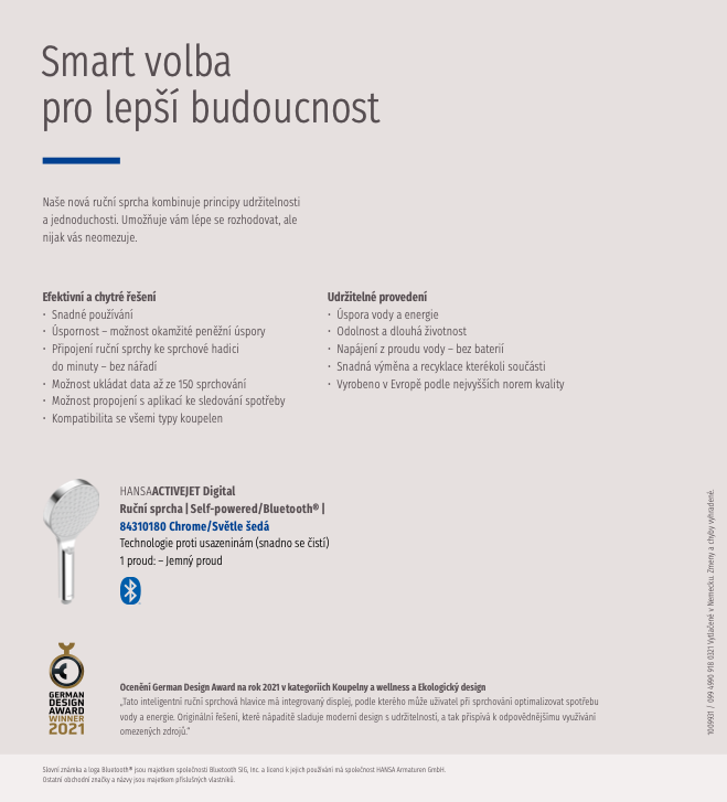 Hansa ACTIVEJET Digital ruční sprcha Self-powered:Bluetooth® Chrome:Světle šedá 84310180-7